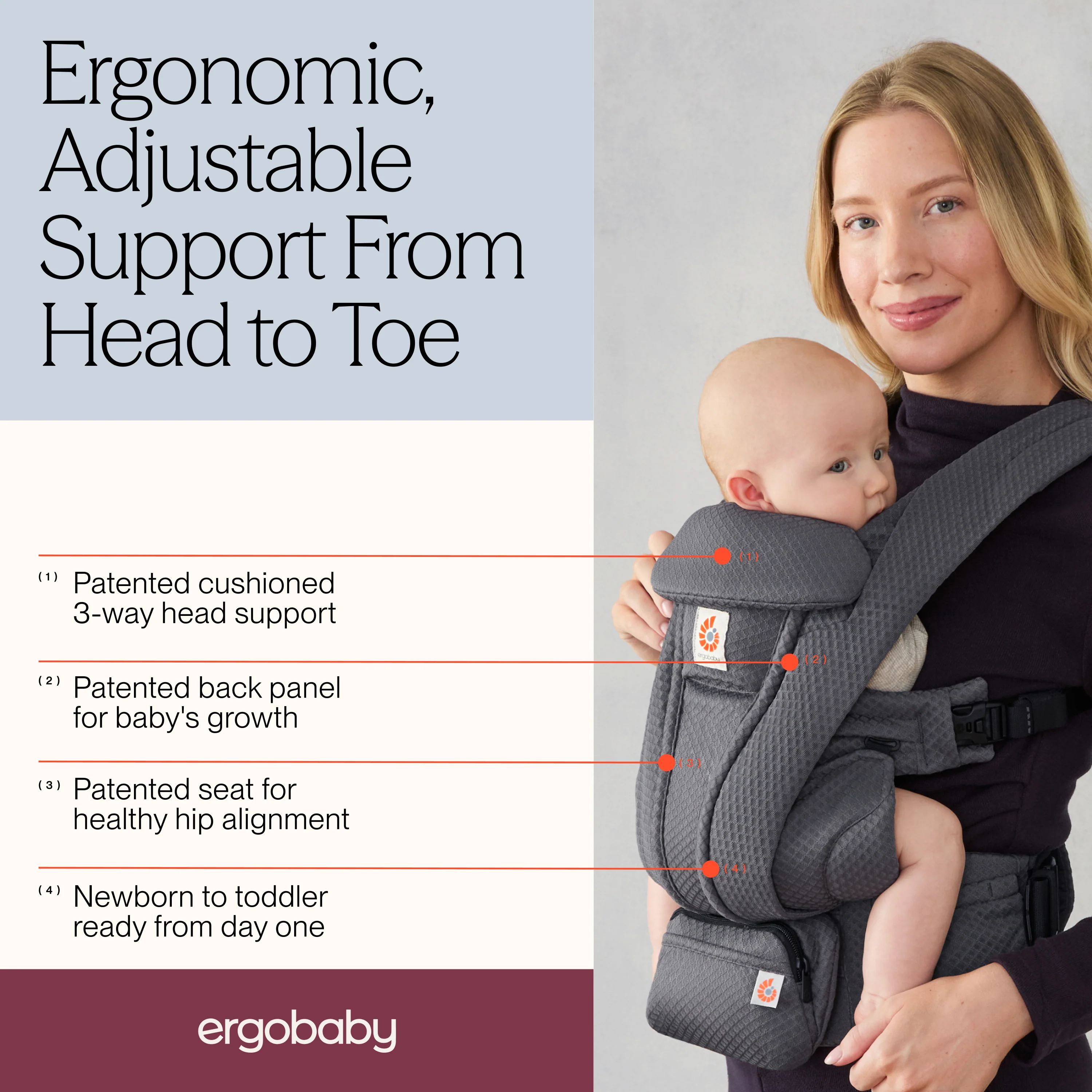 Omni Deluxe Mesh Baby Carrier - Graphite Grey - Image 6